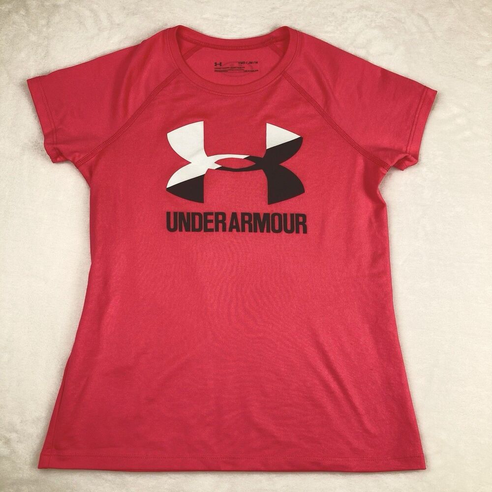 Under Armour Girls Short Sleeve T-shirt Size Youth Medium - Hot Pink Loose Fit
